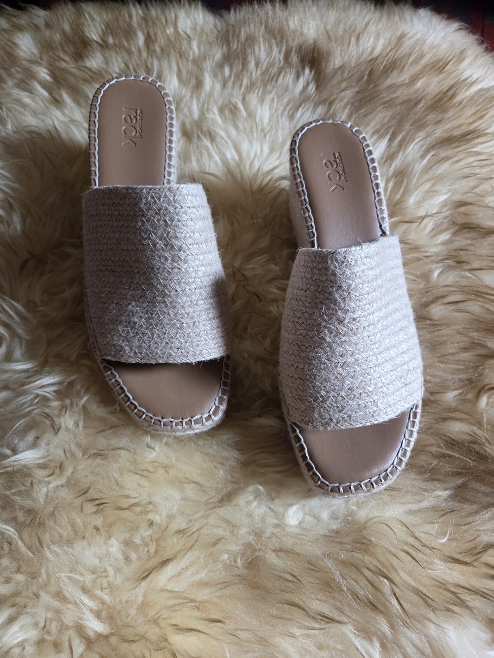 Neutral Woven Slide Sandals for Women - Beige